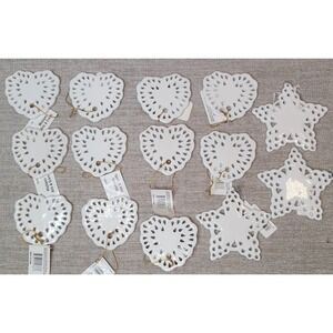 Michaels Christmas Ornaments 11 Hearts & 3 Stars Ceramic Cut Out New w/ Tags